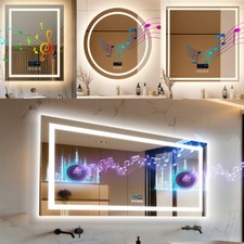 Double-Speaker Bluetooth LED Bathroom Mirror Large Dimmable Anti-fog Wall Mirror
