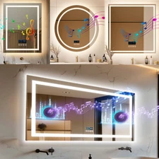 Double-Speaker Bluetooth LED Bathroom Mirror Large Dimmable Anti-fog Wall Mirror