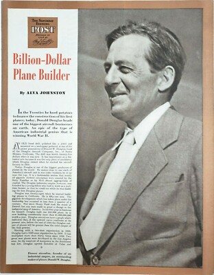 Donald Douglas Vintage 1943 Article Saturday Eve Post Billion Dollar Plane 