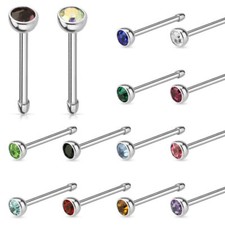 PAIR 18G 20G 2mm Press Fit CZ Gem Nose Studs Bone Rings Pins Body Piercing Steel