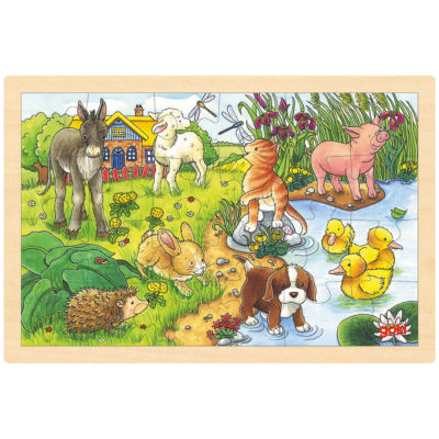 goki Einlegepuzzle Tierkinder II 57890 - Holzspielzeug Puzzle 24 Teile