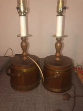 2 - Antique Primative Wood Firkin Sugar Bucket Lamp Vintage Light Lamp