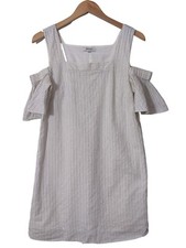 Madewell Cold Shoulder Shift Dress Womens 6 White Gray Pinstripe Casual Preppy