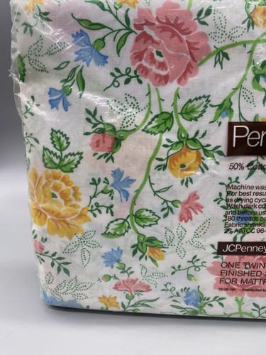 JC Penney Orange, Yellow Juliet Rose Twin Flat Sheet Floral Vintage Percale NEW - Picture 2 of 5