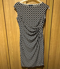 Chaps Black & White Geometric Ruched Stretch Sheath Dress Size S