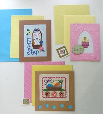 Lot of 3 Finished Cross Stitch Cards Easter completed mail ready