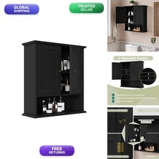 Smuxee SM-WC002 Black Small 2-Door Medicine Cabinet Adjustable Shelves Over