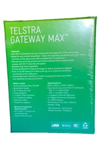 Technicolor Telstra Gateway Max NBN Wifi TG799vac Brand New Sealed In Box - 第 3/7 張圖片