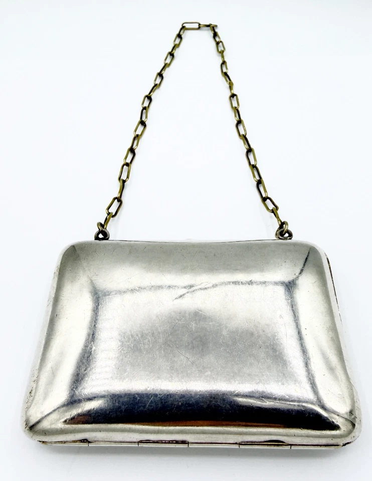 Antique Silver Plate Necessary Purse w/ Mirror & Celluloid Notepad Monogrammed - Image 2 of 4
