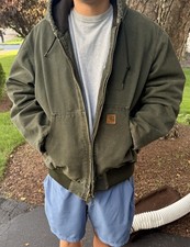Vintage Carhartt Men s Quilted Hooded Jacket Moss Green Size Large Euc