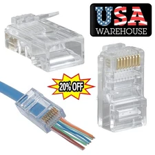 RJ45 Network Cable Modular Plug CAT5e CAT6 UTP Connector End Pass Through EZ Lot