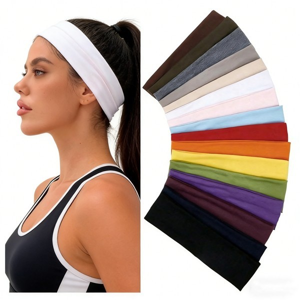 16 Pack Headbands for Women Soft Elastic Wicking Hair Bands for Sports Daily