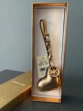 Michael Kors Puffy Heart Leather Bag Charm Keychain Pale Gold