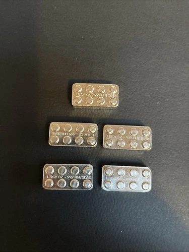5 - One Troy Ounce.999 Pure Silver Hand Poured Building Blocks Stackable Bar