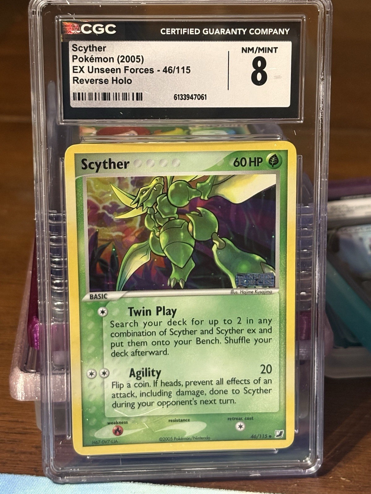 2005 POKEMON EX UNSEEN FORCES #46 SCYTHER-REVERSE FOIL CGC 8 Pokémon TCG