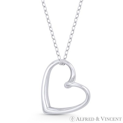 Sideways Open Heart Love Charm Pendant & Necklace in Solid .925 Sterling Silver