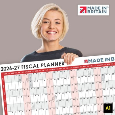 FISCAL 2026 - 2027 A1 Größe Ganzjahr Wandplaner Kalender Home Office Arbeit A1