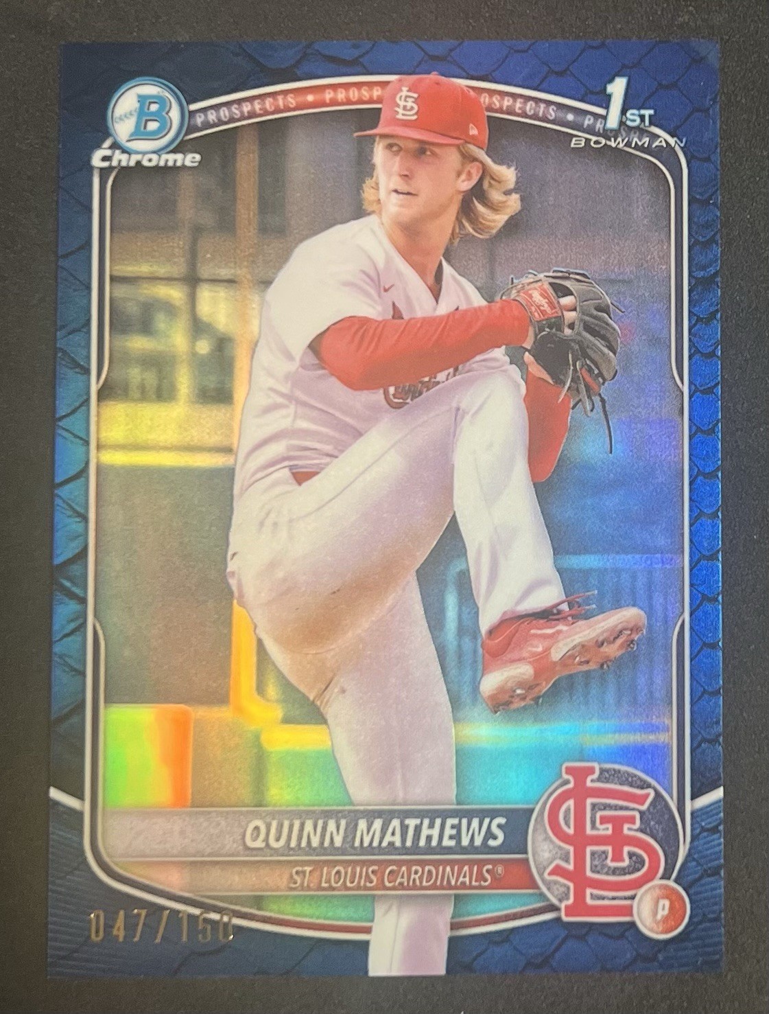 Quinn Mathews #BCP-25 | 2025 Bowman 1st Chrome Blue Reptilian #'d /150 Cardinals