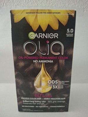 Garnier Olia Oil Powdered Permanent Hair Color 5.0 Medium Brown Vegan Formula