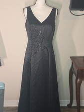  Adrianna Papell Black Fitted Maxi Dress V-Neck Beaded Front Size 10