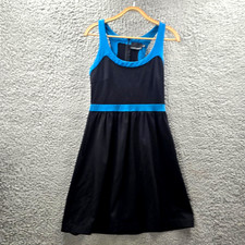 Cynthia Rowley Womens A-line Dress Size M Black Blue Strech Knit Sleeveless