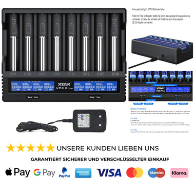 Xtar VC8 Plus Ladegerät 8 Kanäle LCD 18650 3A