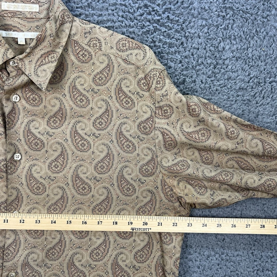 Camisa De Colección Perry Ellis 100% Seda Abotonada Para Hombres Mediana Marrón Cachemira L/S Trabajo Foto 4 de 4