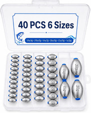 Egg Sinkers Fishing Weights, Oval Slip Sinkers 40/62PCS, 6/7 Sizes for Carolina