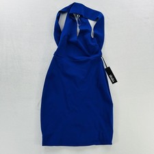 Lulus Dress Womens Small Blue Halter Bodycon Cocktail Party Made USA Knee Length