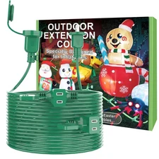 25FT Long Green Extension Cord 3 Outlets for Christmas Inflatables Blow Ups Y...
