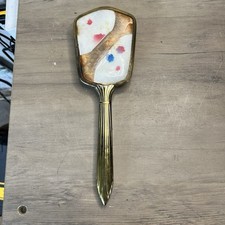 Vintage Floral Vanity Hairbrush   Gold Handle  Embossed Back   1950s-60s