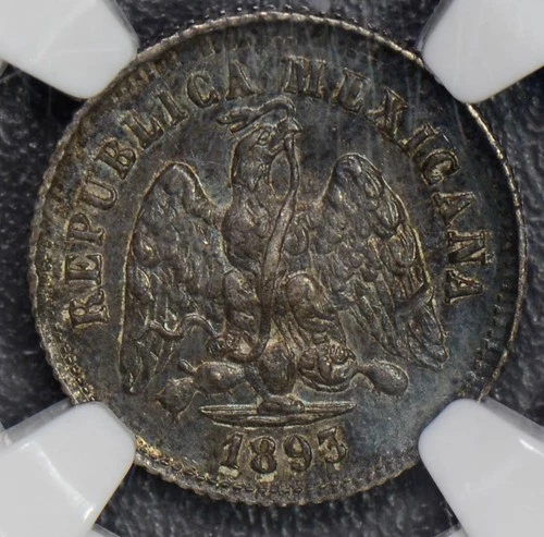 Mexico 1893 GO R 10 Centavos silver eagle animal NGC MS62 rare mint mark NG0332