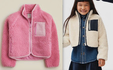 NWT J.Crew Crewcuts 118 Girls' sherpa zip-up jacket, Pink- XXL, Natural - M