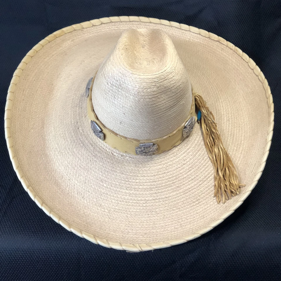 Sombrero Santos Vaquero Ajustado Para Hombres 7 1/8 Tostado Palma Paja Western Charro Plata Conchos Foto 4 de 4
