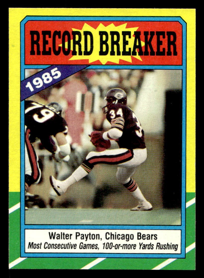 1986 Topps #7 Walter Payton Chicago Bears Record Breaker HOF NR-MINT