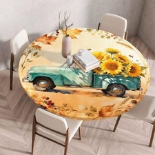Sunflower Round Fitted Tablecloth, Farmhouse Round Outdoor Table Cloth for 44