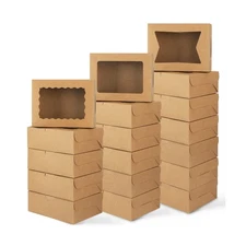 Moretoes 32pcs Cookie Boxes, 8x6x2.5 Bakery Boxes with Window 3 Styles, for C...
