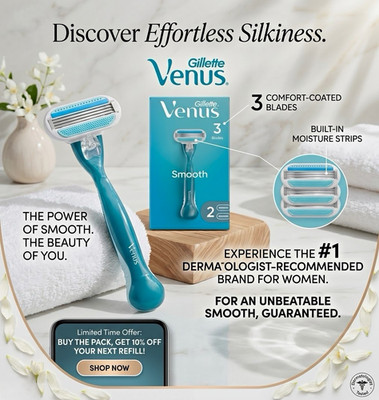 Gillette Venus Venus 3 Smooth Razor Kit, Blue, Razor & Blades
