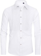 Men Tuxedo Shirt Formal Dress Shirt Pleated Long Sleeve Button Down