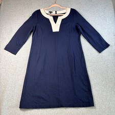 Talbots Navy Blue Dress Ivory Trim V Neck Career Workwear Women's Size 10