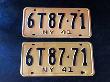 Antique 1941 NY Car License Plate Set