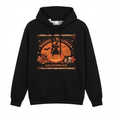 Black Whimsical Halloween Black Cat Pumpkin Hoodie Size S Graphic