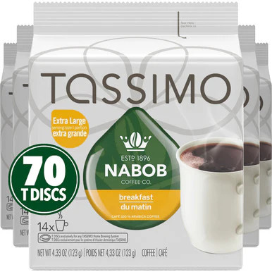 Tassimo Nabob Breakfast Blend Coffee, 70 T-Discs (5 Boxes of 14 T-Discs)