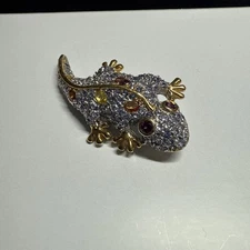 925 Sterling Silver Brooch Oval Tourmaline Tanzanite Gemstone Gecko Jewelry