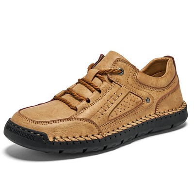  Hand Made Leather Men Casual Shoes Anti Slip Rubber Sole Walking Driving Shoes