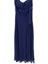 DEBUT Ladies UK12 Royal Blue Sequin Band Trim Chiffon Maxi Dress Pre-Loved Smart