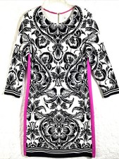NWT Eliza J Dress shift hot pink white black border paisley print size 8 zipper