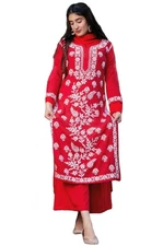 GoSriKi Women's Cotton Blend Floral Straight Kurta Set