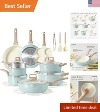 Elegant 21-Piece Ceramic Cookware Set with Non-Stick & Induction Capabilities