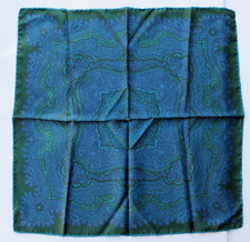 DAMON Mens Pocket Square Scarf, 100 Silk, 18.5  Green Blue Paisley Hand Rolled